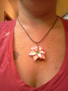 pink flower cane necklace